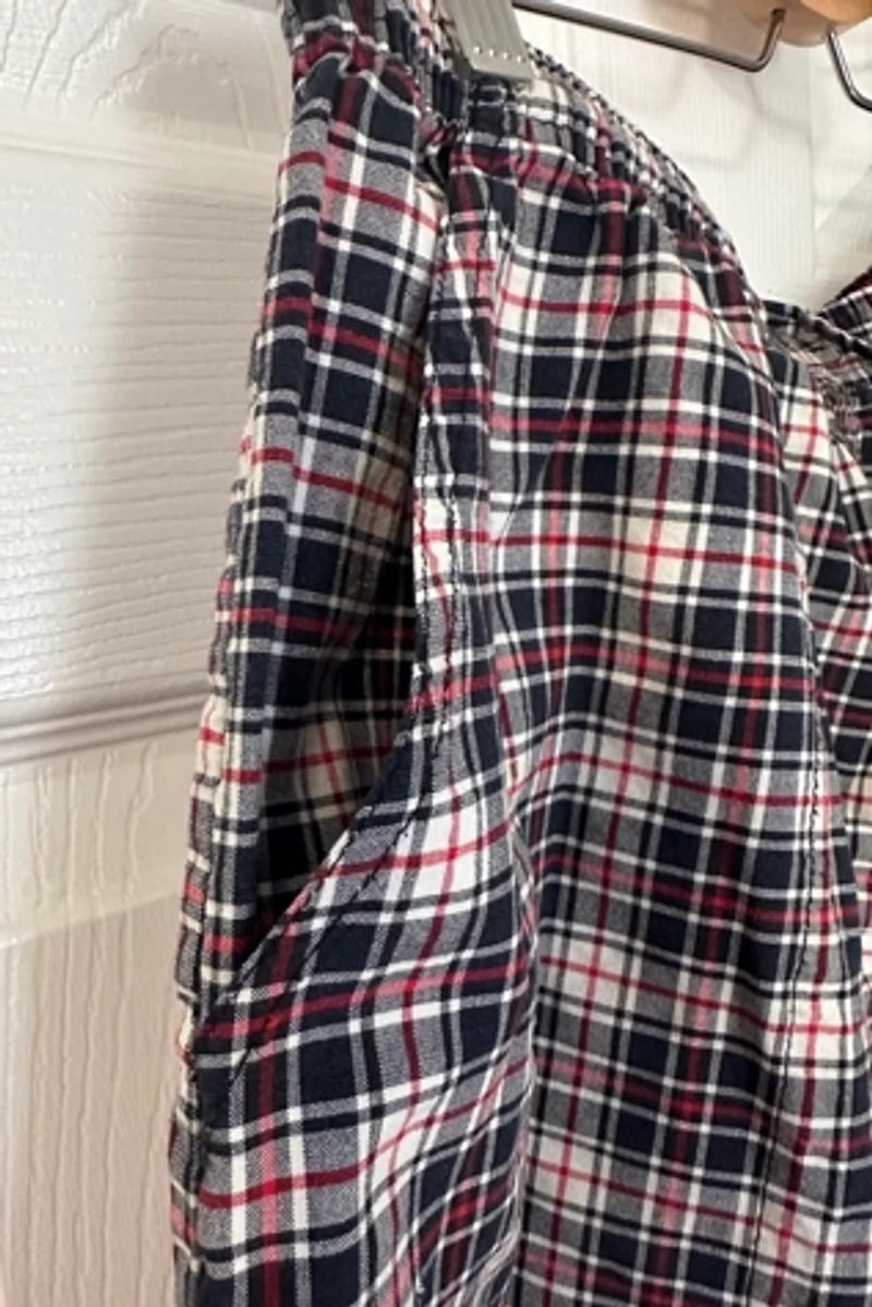 Red, White and Blue Small Pattern Plaid Preppy Bermuda Shorts Selected by KA.TL.AK