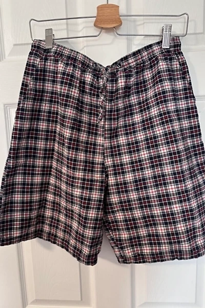 Red, White and Blue Small Pattern Plaid Preppy Bermuda Shorts Selected by KA.TL.AK