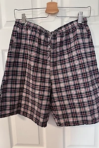 Red, White and Blue Small Pattern Plaid Preppy Bermuda Shorts Selected by KA.TL.AK