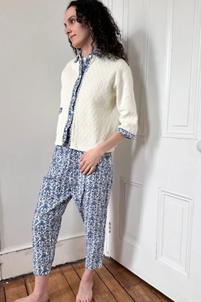 Vintage 1960’s Quilted Lounge Set with Blue Floral Pattern Selected by KA.TL.AK