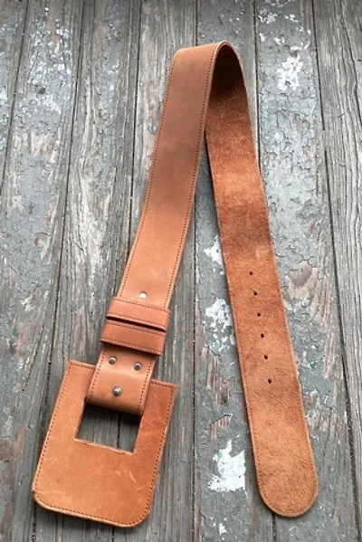 Vintage 1970s Wide Leather Belt with Oversized Buckle Selected by Cherry