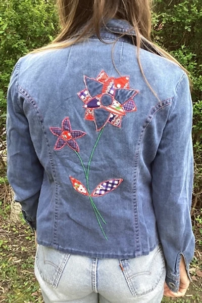 Vintage 1970s Brushed Denim Jacket with Patchwork Appliqué Selected by Cherry