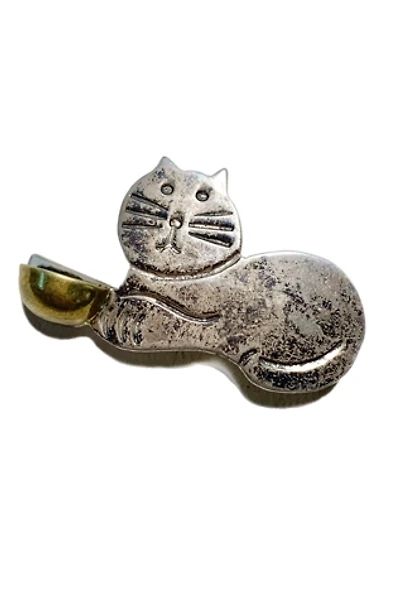 Vintage Sterling + Brass Kitty Cat Brooch Selected by Lux Revival