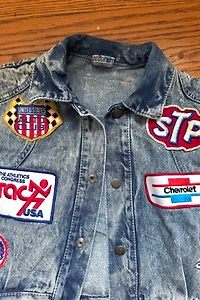 Vinatge 1980s Acid Washed Patched Denim Jacket Selected by Cherry