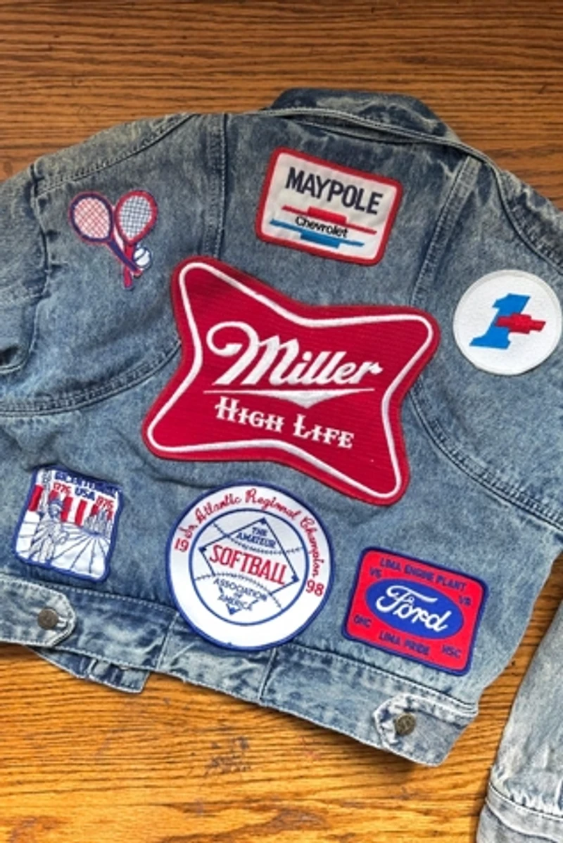 Vinatge 1980s Acid Washed Patched Denim Jacket Selected by Cherry