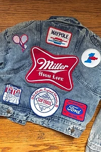 Vinatge 1980s Acid Washed Patched Denim Jacket Selected by Cherry