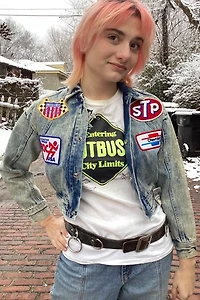 Vinatge 1980s Acid Washed Patched Denim Jacket Selected by Cherry