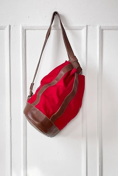 Vintage Leather and Canvas Saks Fifth Avenue Nautical One-Shoulder Bucket Bag Selected by MARMALADE