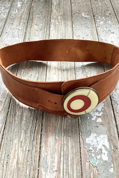 Vintage 1970s Wide Leather Belt with Mod Buckle Selected by Cherry