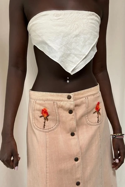 Vintage 1970's Rose Embroidered Denim Skirt Selected By Afterlife Boutique