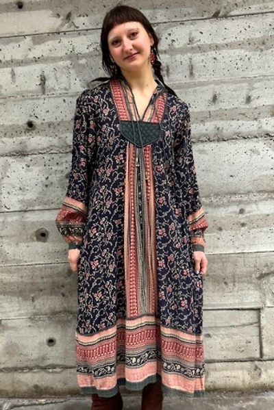 1970’s Tissue-thin Block Print Maxi Dress Selected by Nomad Vintage