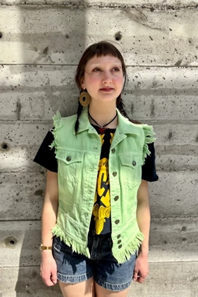 Lime Green Diesel Distressed Vest with Cutout Back Selected by Nomad Vintage