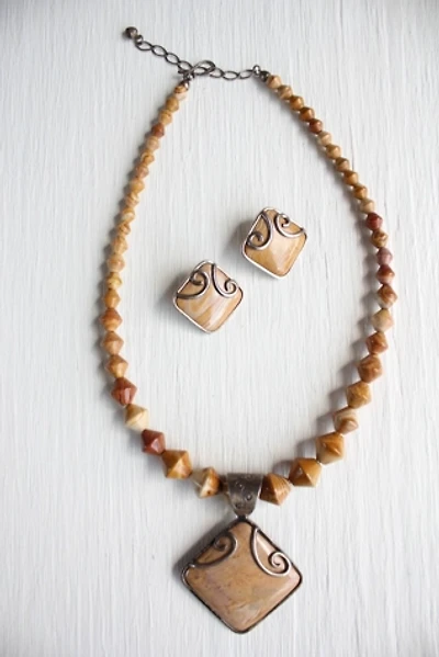 Vintage Jasper Stone Necklace + Earring Set Selected By Moons + Junes Vintage