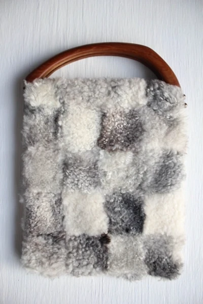 Vintage Handmade Checkered Wool Wooden Handbag Selected By Moons + Junes Vintage