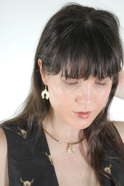 Upcycled Rhinestone Horseshoe Necklace + Earring Set Selected By Moons + Junes Vintage