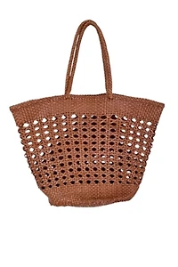 Brown Woven Leather Market Tote Bag Selected by FernMercantile