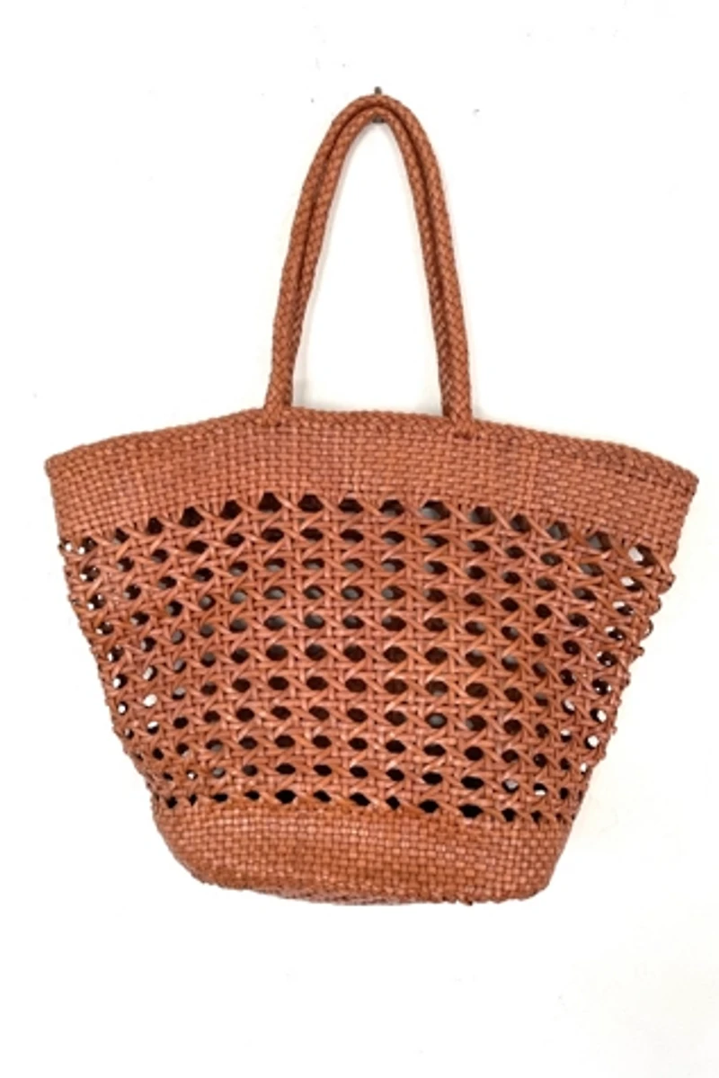 Brown Woven Leather Market Tote Bag Selected by FernMercantile