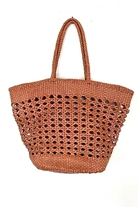 Brown Woven Leather Market Tote Bag Selected by FernMercantile