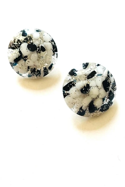 Vintage Black and Gold Flecks Plastic Confetti Clip Earrings Selected by FernMercantile