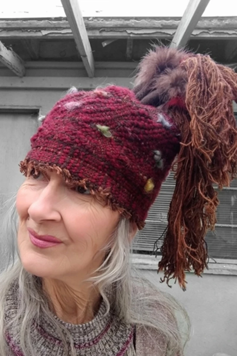 Artisan Handwoven Wool and Feathers Hat Selected by Garbage Soup