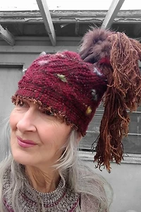 Artisan Handwoven Wool and Feathers Hat Selected by Garbage Soup