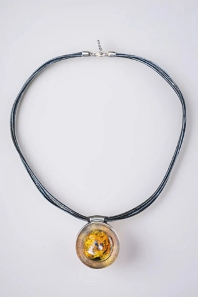 Modernist Amber Sterling Pendant Necklace Selected by Garbage Soup