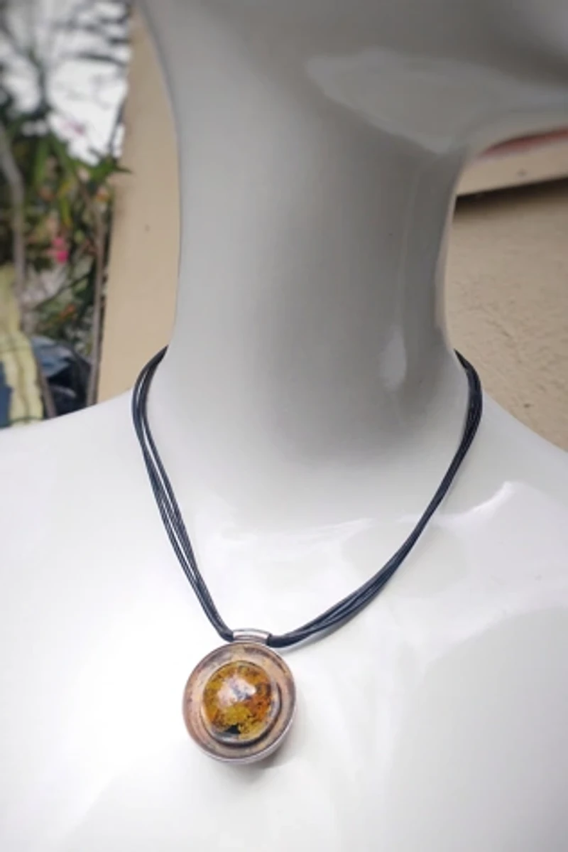 Modernist Amber Sterling Pendant Necklace Selected by Garbage Soup