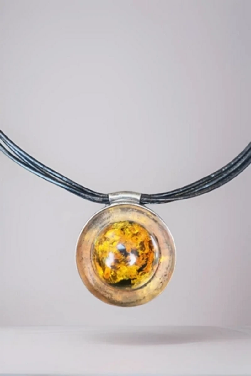 Modernist Amber Sterling Pendant Necklace Selected by Garbage Soup