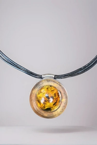 Modernist Amber Sterling Pendant Necklace Selected by Garbage Soup