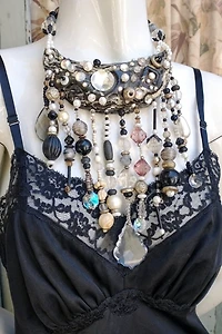 1980's Artisan Abalone Shell and Bead Choker Necklace Selected by Garbage Soup