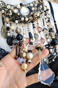 1980's Artisan Abalone Shell and Bead Choker Necklace Selected by Garbage Soup