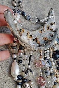 1980's Artisan Abalone Shell and Bead Choker Necklace Selected by Garbage Soup