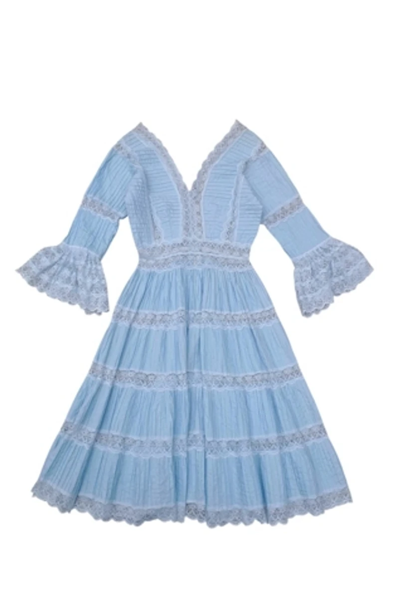 1970's Mexican Blue Pintuck Dress Selected by Garbage Soup