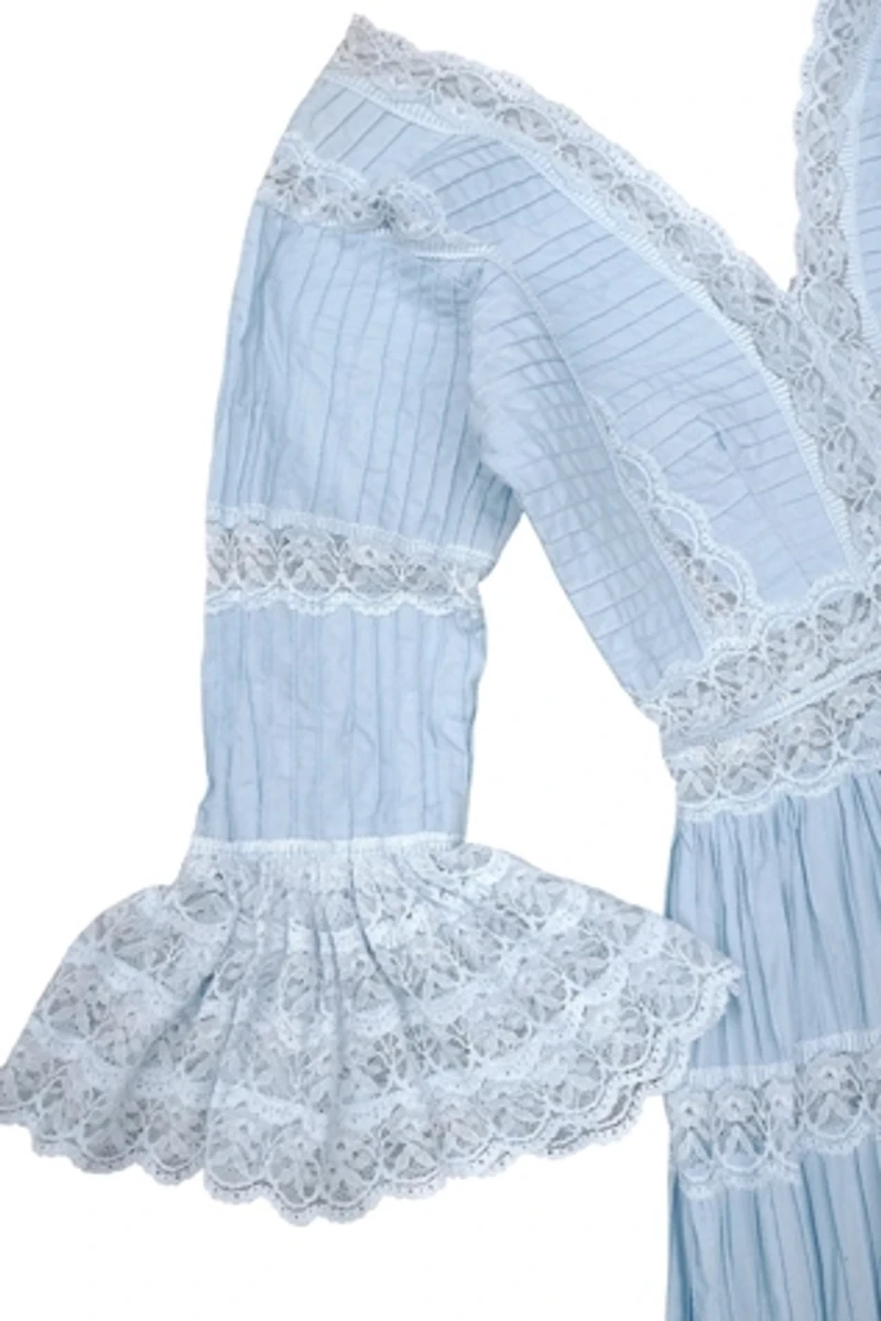 1970's Mexican Blue Pintuck Dress Selected by Garbage Soup