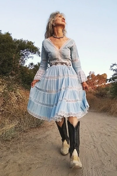 1970's Mexican Blue Pintuck Dress Selected by Garbage Soup
