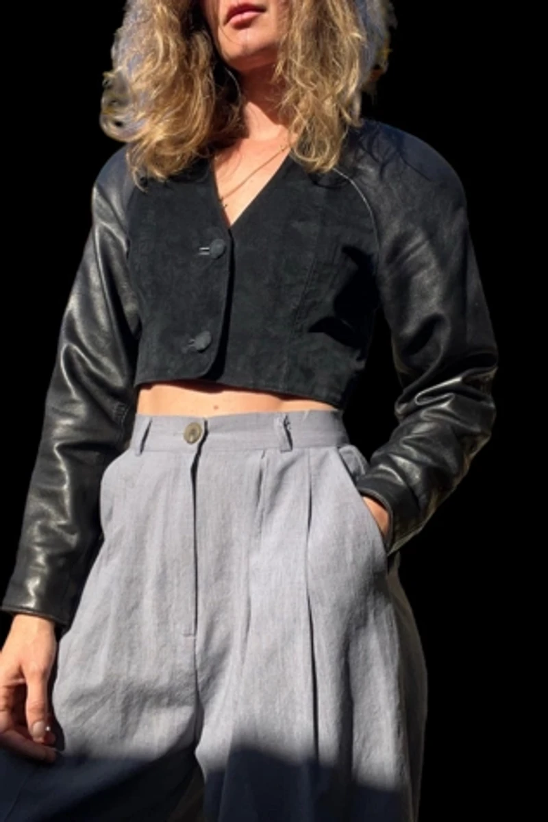 North Beach Leather & Suede Cropped Two Toned Jacket