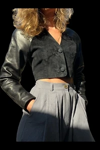 North Beach Leather & Suede Cropped Two Toned Jacket