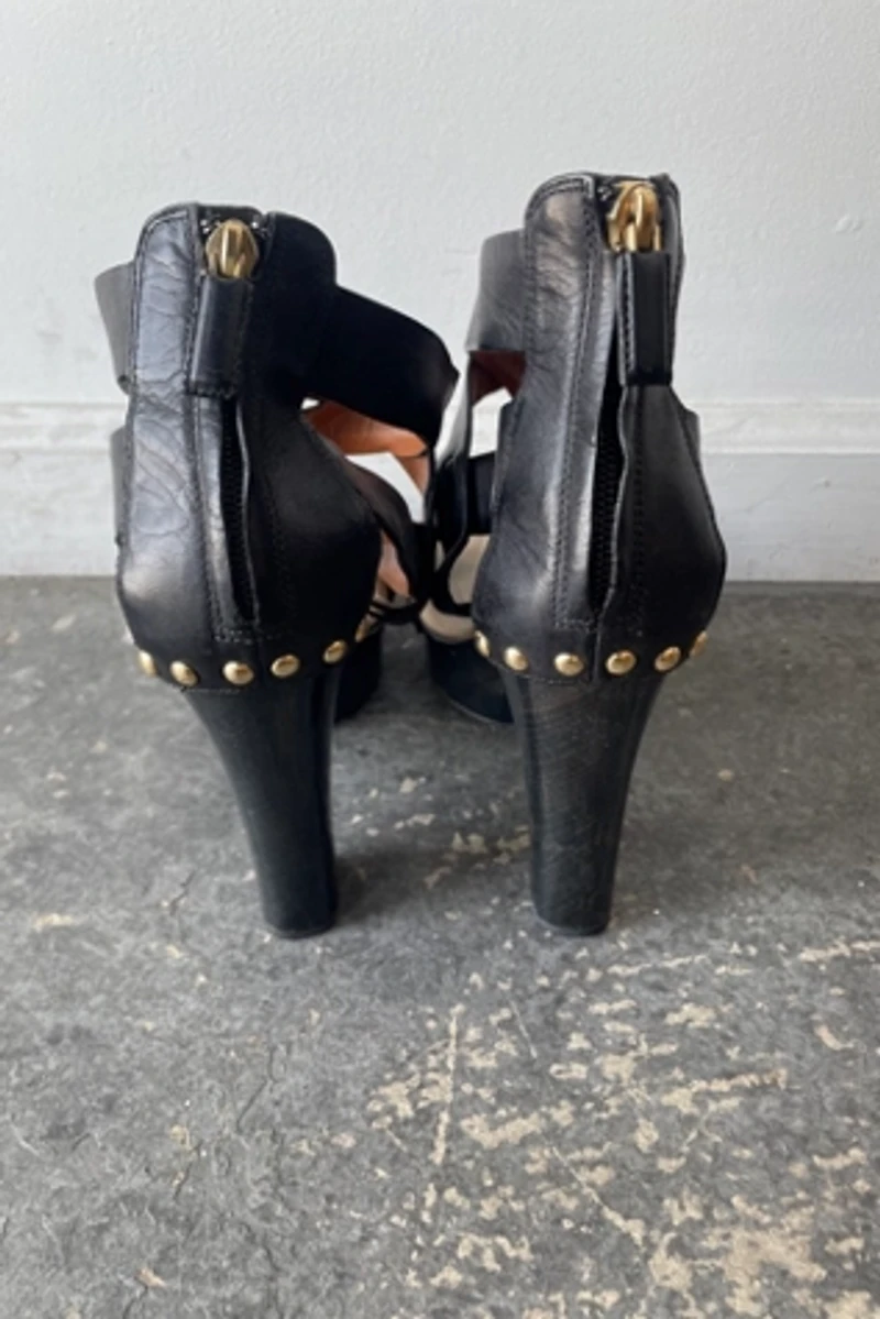 Givenchy Black Platform Gold Studded Strappy Heels Selected by The Curatorial Dept.