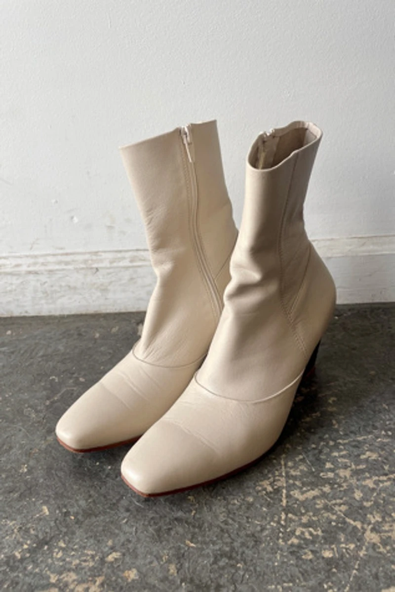 Rachel Comey White Leather Wedge Booties Size 7 Selected by The Curatorial Dept.