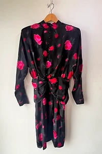 Nina Ricci Boutique Black Silk Rose Dress Selected by The Curatorial Dept.