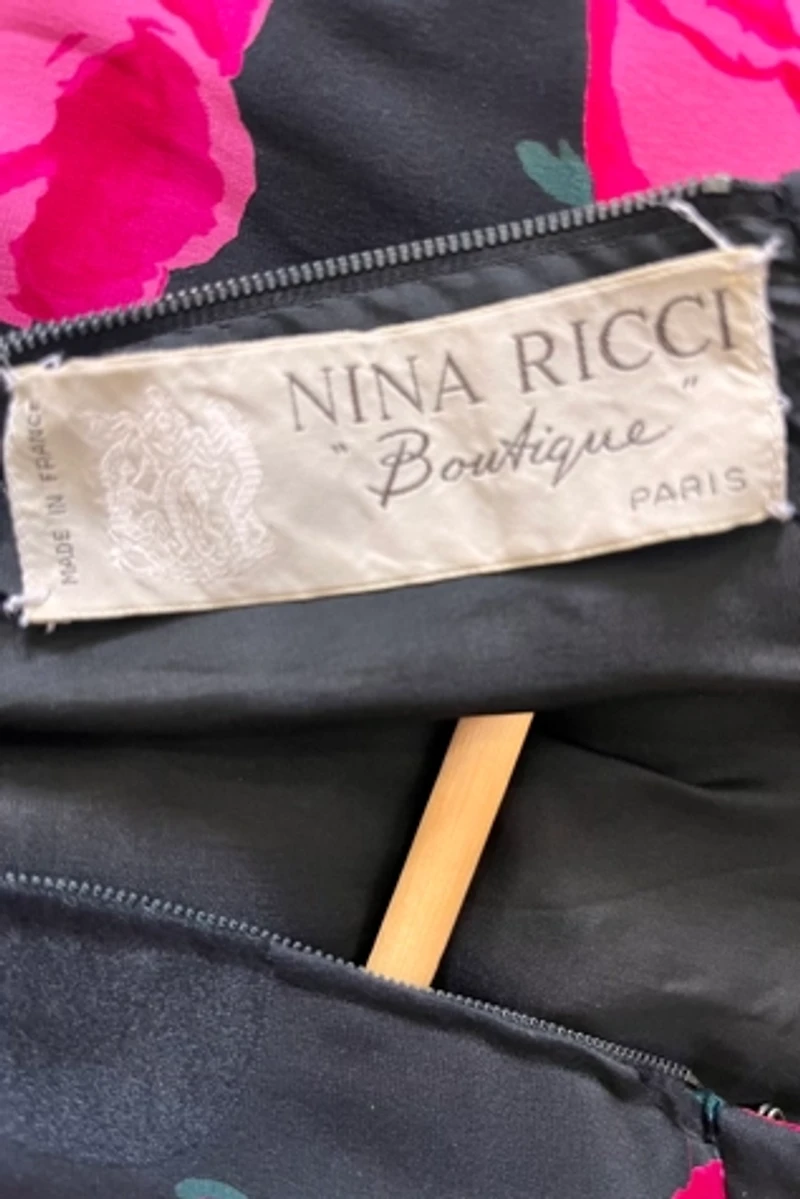 Nina Ricci Boutique Black Silk Rose Dress Selected by The Curatorial Dept.