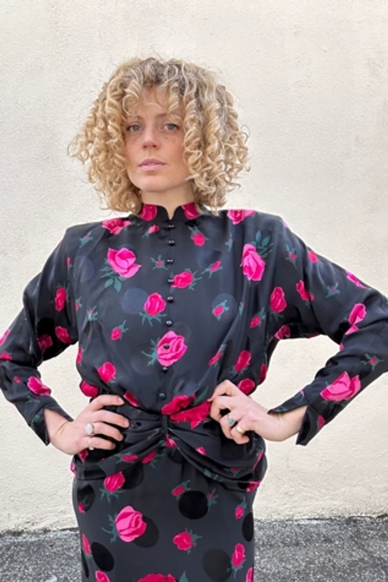 Nina Ricci Boutique Black Silk Rose Dress Selected by The Curatorial Dept.