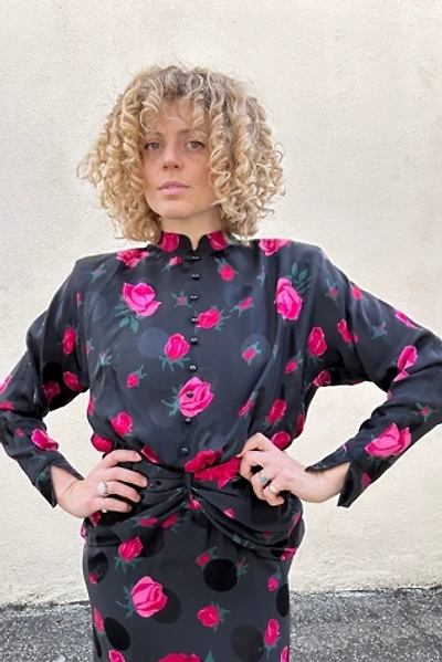 Nina Ricci Boutique Black Silk Rose Dress Selected by The Curatorial Dept.