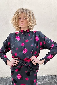 Nina Ricci Boutique Black Silk Rose Dress Selected by The Curatorial Dept.