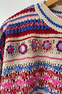 Pero Hand Knit Crochet Floral Faire Isle Sweater Selected by The Curatorial Dept.