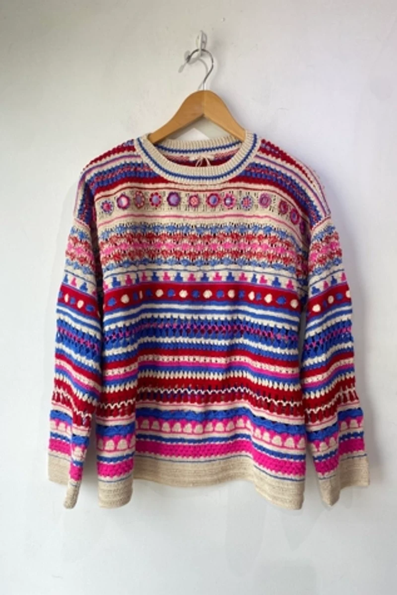Pero Hand Knit Crochet Floral Faire Isle Sweater Selected by The Curatorial Dept.