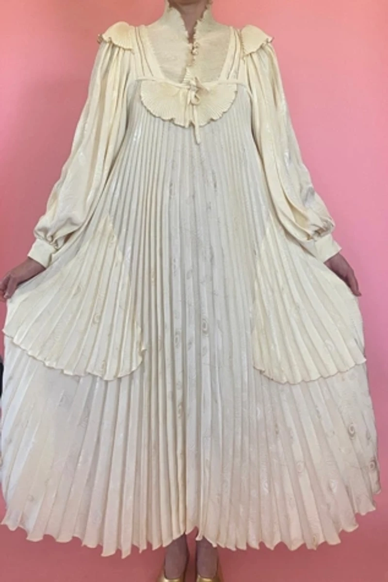 Vintage 1970s Fong Leng Silk Pleated Wedding Dress Selected by The Curatorial Dept.
