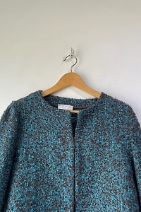 Marni Brown Aqua Tweed Mini Ruffle Blazer Selected by The Curatorial Dept.
