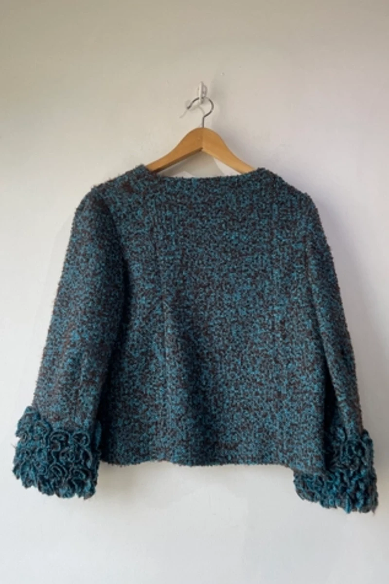 Marni Brown Aqua Tweed Mini Ruffle Blazer Selected by The Curatorial Dept.