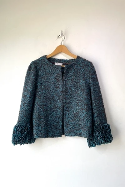 Marni Brown Aqua Tweed Mini Ruffle Blazer Selected by The Curatorial Dept.